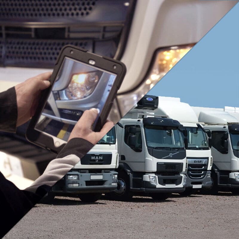 Fleet trucks and tablet using the fleet management system