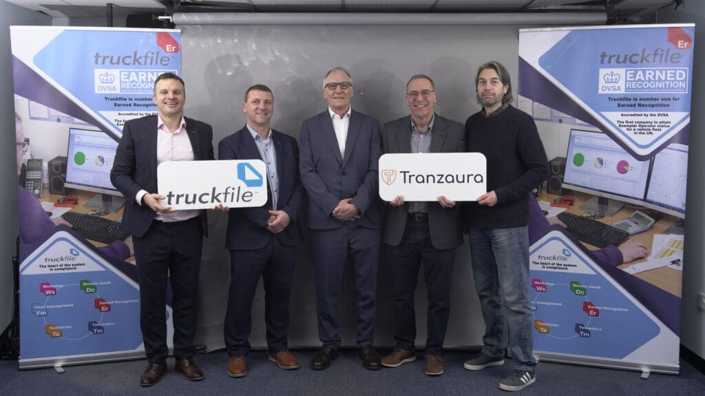 Shane Mann, CEO at Tranzaura and John Carroll, CFO at Tranzaura are pictured below with the Truckfile Directors, Paul Whittingham, Paul Clarke & Grant Millinship.